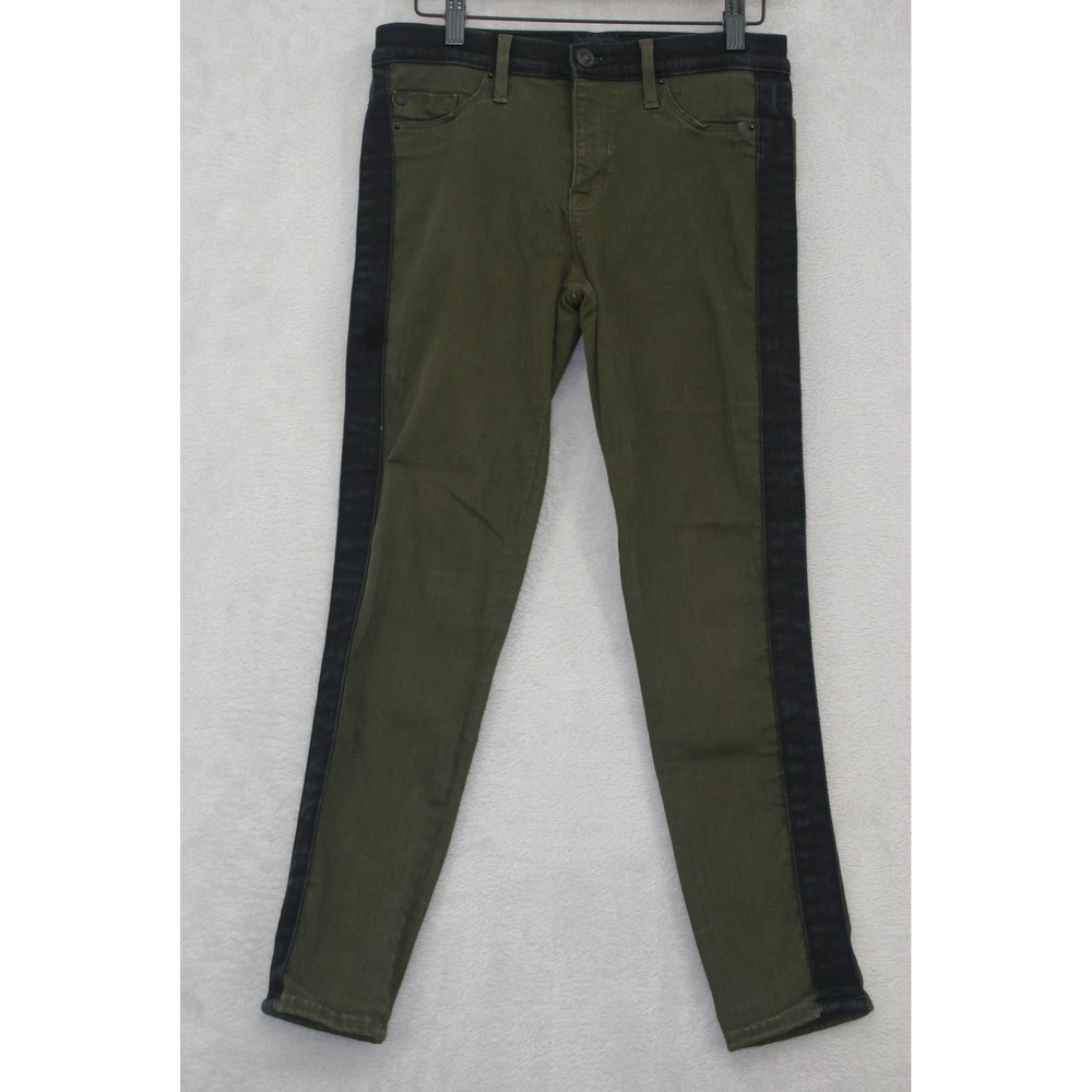 Hudson Leeloo Jeans Womens 28 Olive Black Tuxedo Stripe Super Skinny Crop USA